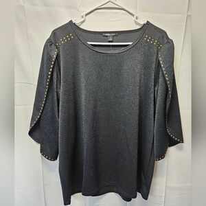 Robert Louis Black Studded Bell Sleeve Top NWT Sz XL